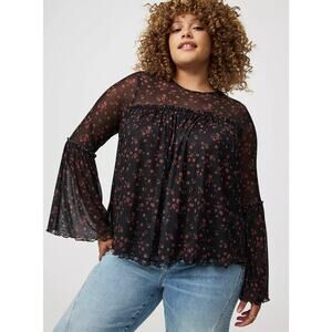 Torrid Flowy Stretch Mesh Top Bell Sleeve Boho Witchy Romantic Whimsigoth 6 6X